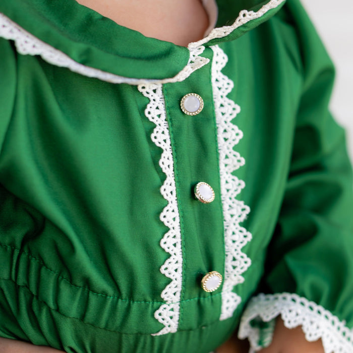 Madeline Lace Peter Pan Dress - Emerald - Sugar Bee Clothing