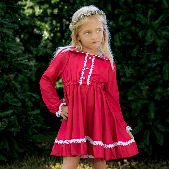 Madeline Lace Peter Pan Dress - Holiday Red - Sugar Bee Clothing