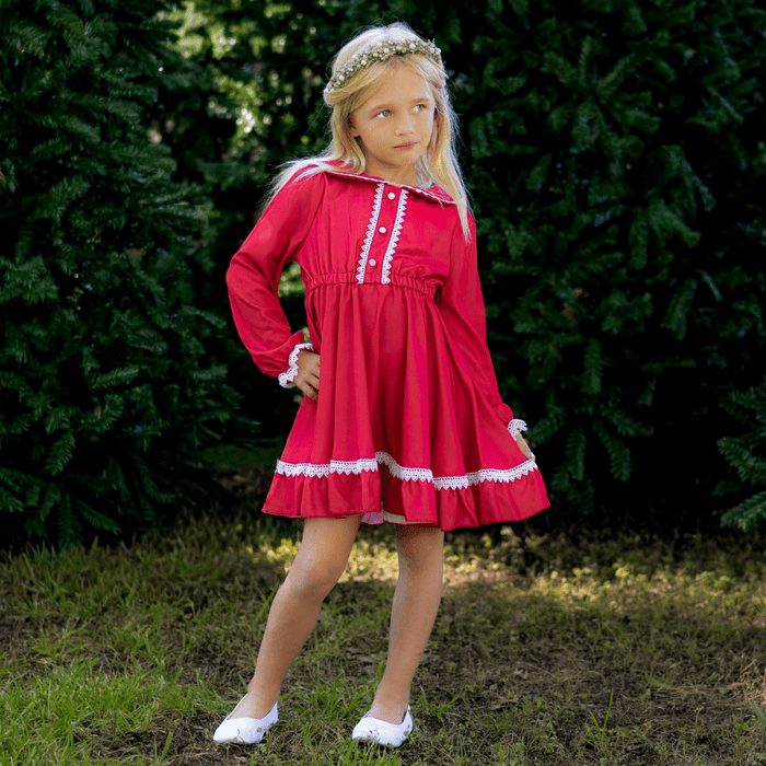 Madeline Lace Peter Pan Dress - Holiday Red - Sugar Bee Clothing
