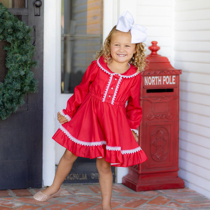 Madeline Lace Peter Pan Dress - Holiday Red - Sugar Bee Clothing