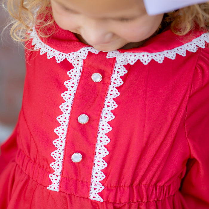 Madeline Lace Peter Pan Dress - Holiday Red - Sugar Bee Clothing