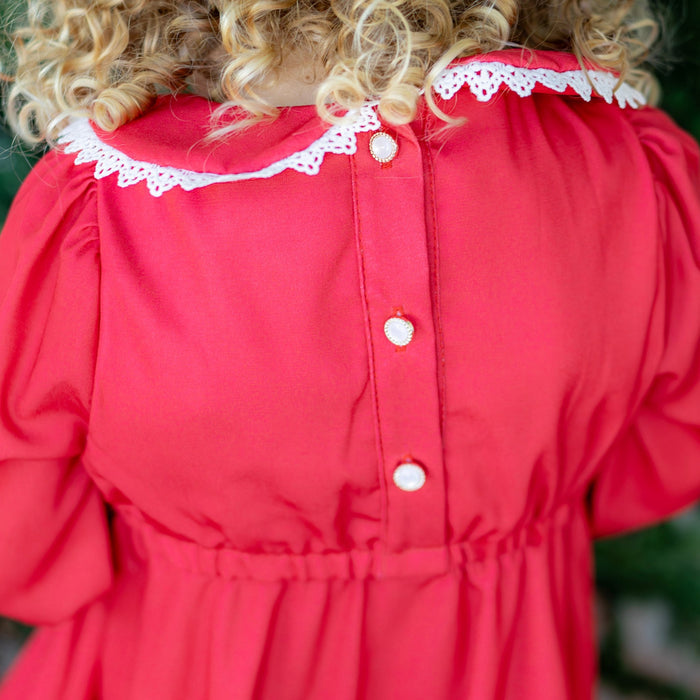 Madeline Lace Peter Pan Dress - Holiday Red - Sugar Bee Clothing