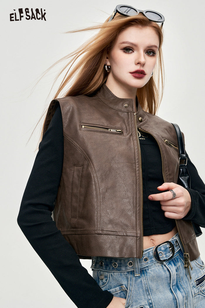 ELFSACK Mallard PU Leather Short Vest