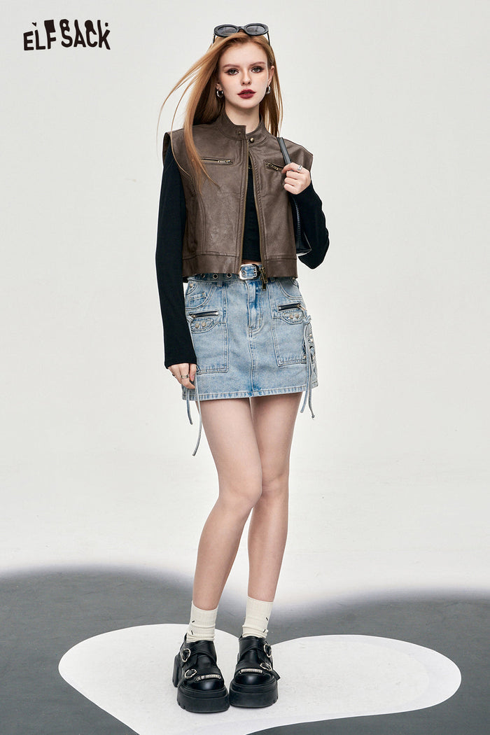 ELFSACK Mallard PU Leather Short Vest