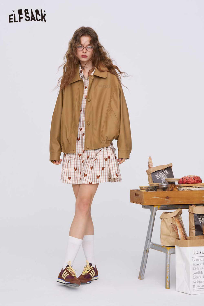 ELFSACK Matte PU Tailored Collar Slim-Fit Moto Jacket