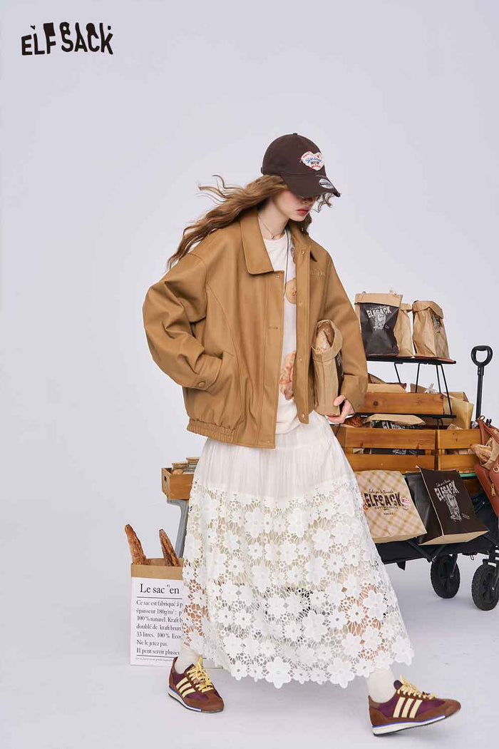 ELFSACK Matte PU Tailored Collar Slim-Fit Moto Jacket