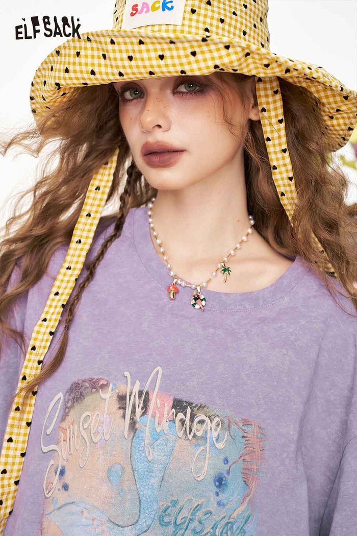 ELFSACK Mermaid Print Oversized T-Shirt