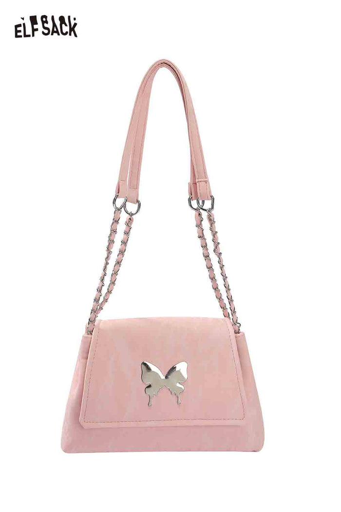 ELFSACK Metal Butterfly Leather Chain Strap Sweet Shoulder Bag