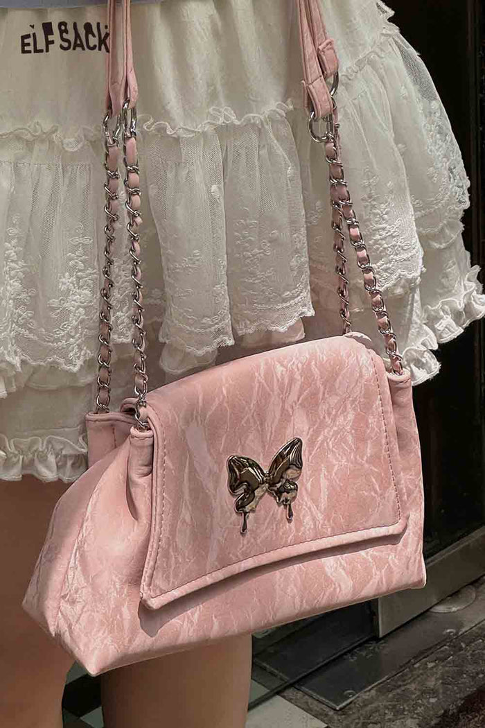 ELFSACK Metal Butterfly Leather Chain Strap Sweet Shoulder Bag