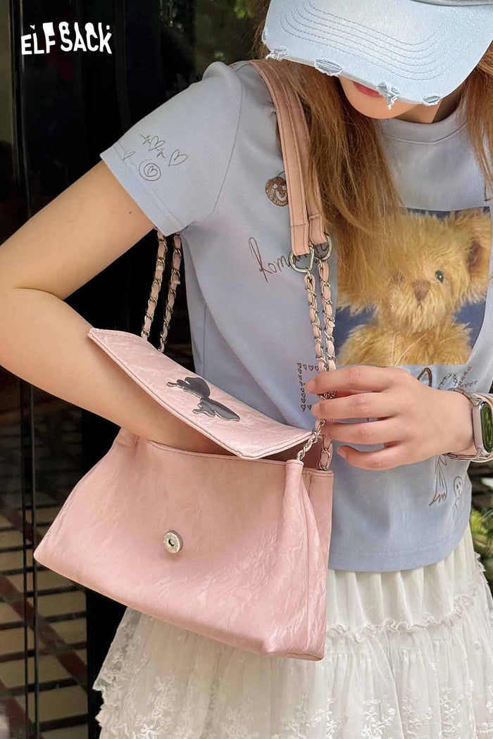 ELFSACK Metal Butterfly Leather Chain Strap Sweet Shoulder Bag
