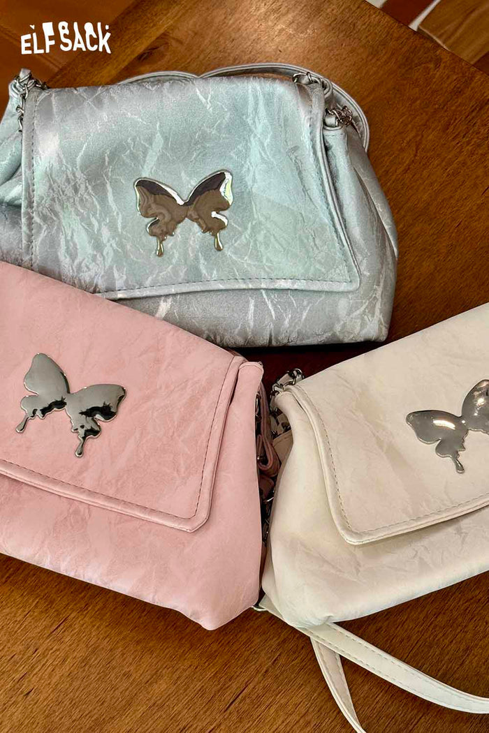 ELFSACK Metal Butterfly Leather Chain Strap Sweet Shoulder Bag