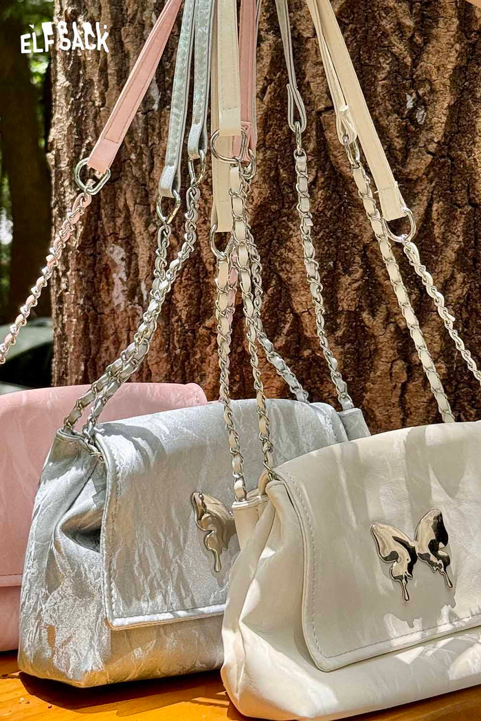 ELFSACK Metal Butterfly Leather Chain Strap Sweet Shoulder Bag