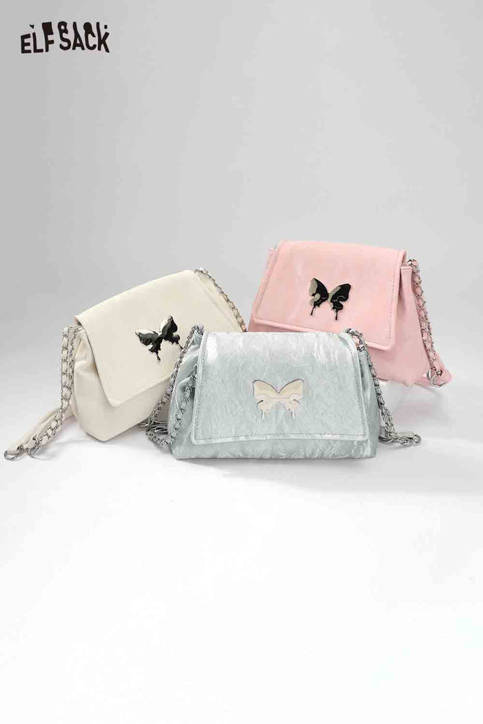 ELFSACK Metal Butterfly Leather Chain Strap Sweet Shoulder Bag