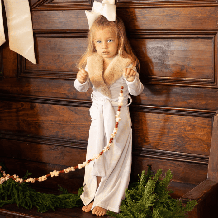 Mini Eleanor Fur Trimmed Robe - Cafe Au Lait - Sugar Bee Clothing
