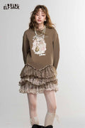 Mini Graphic Print Tiered Ruffle Sweatshirt Dress