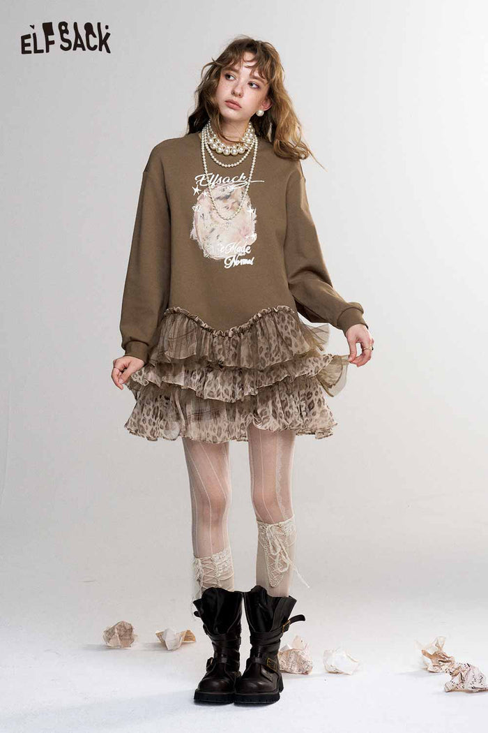 Mini Graphic Print Tiered Ruffle Sweatshirt Dress