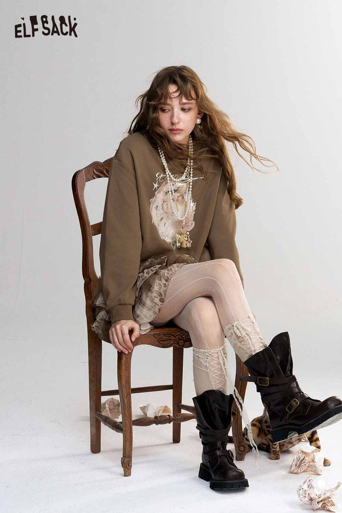 Mini Graphic Print Tiered Ruffle Sweatshirt Dress