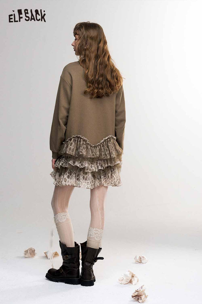 Mini Graphic Print Tiered Ruffle Sweatshirt Dress