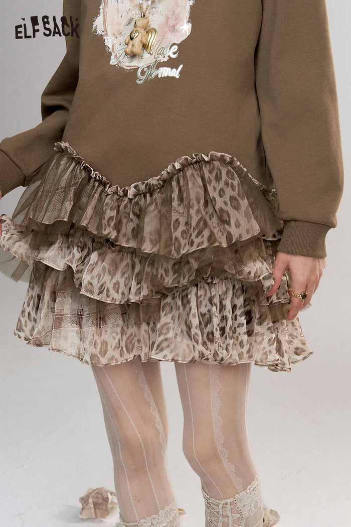 Mini Graphic Print Tiered Ruffle Sweatshirt Dress