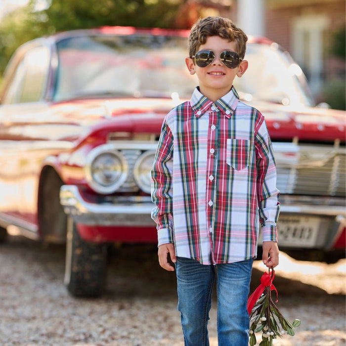 Mini Henry - Holiday Plaid Button Down - Sugar Bee Clothing