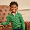 Mini Scott 3/4 Zip Pullover - Green Stripe - Sugar Bee Clothing