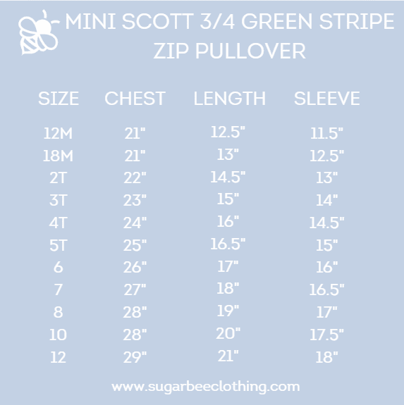 Mini Scott 3/4 Zip Pullover - Green Stripe - Sugar Bee Clothing