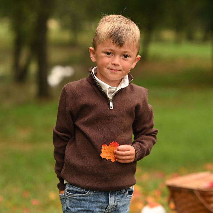 Mini Scott 3/4 Zip Sweater - Espresso - Sugar Bee Clothing