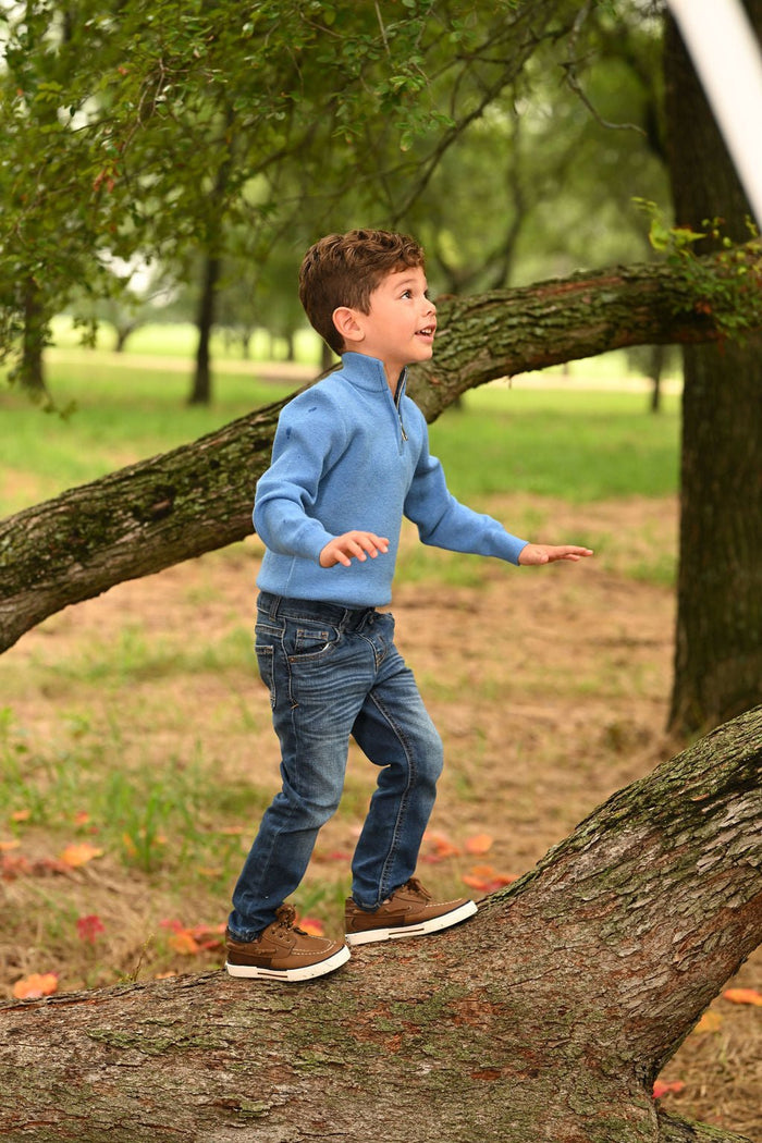 Mini Scott 3/4 Zip Sweater - French Blue - Sugar Bee Clothing