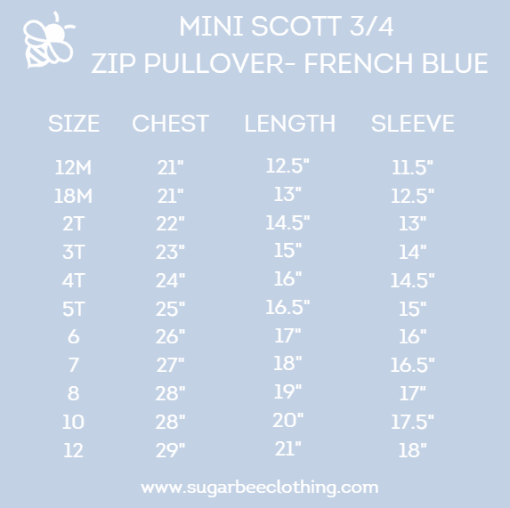 Mini Scott 3/4 Zip Sweater - French Blue - Sugar Bee Clothing