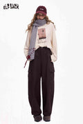 ELFSACK Minimalist Casual Loose Solid Large Pocket Cargo Pants