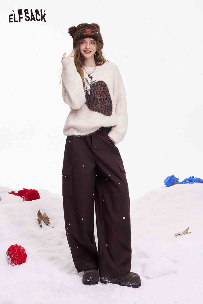 ELFSACK Minimalist Casual Loose Solid Large Pocket Cargo Pants