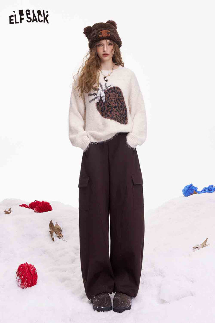 ELFSACK Minimalist Casual Loose Solid Large Pocket Cargo Pants