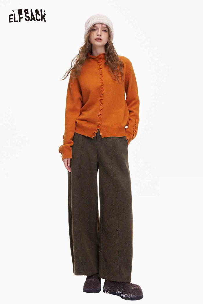ELFSACK Minimalist Solid Casual Loose Pocket Wide Leg Pants