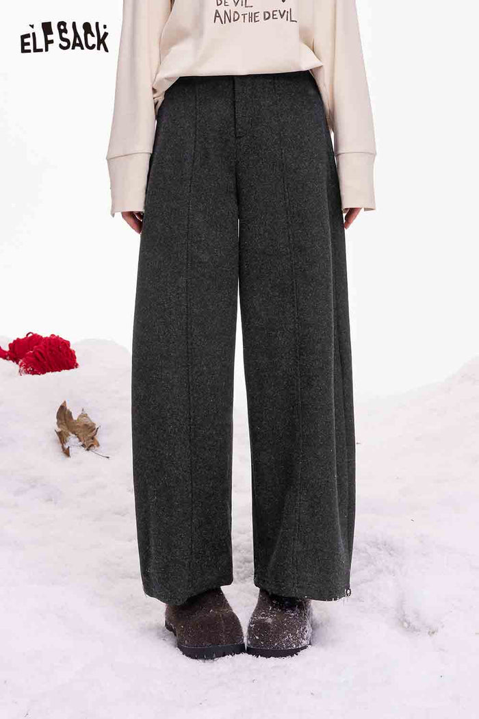 ELFSACK Minimalist Solid Casual Loose Pocket Wide Leg Pants