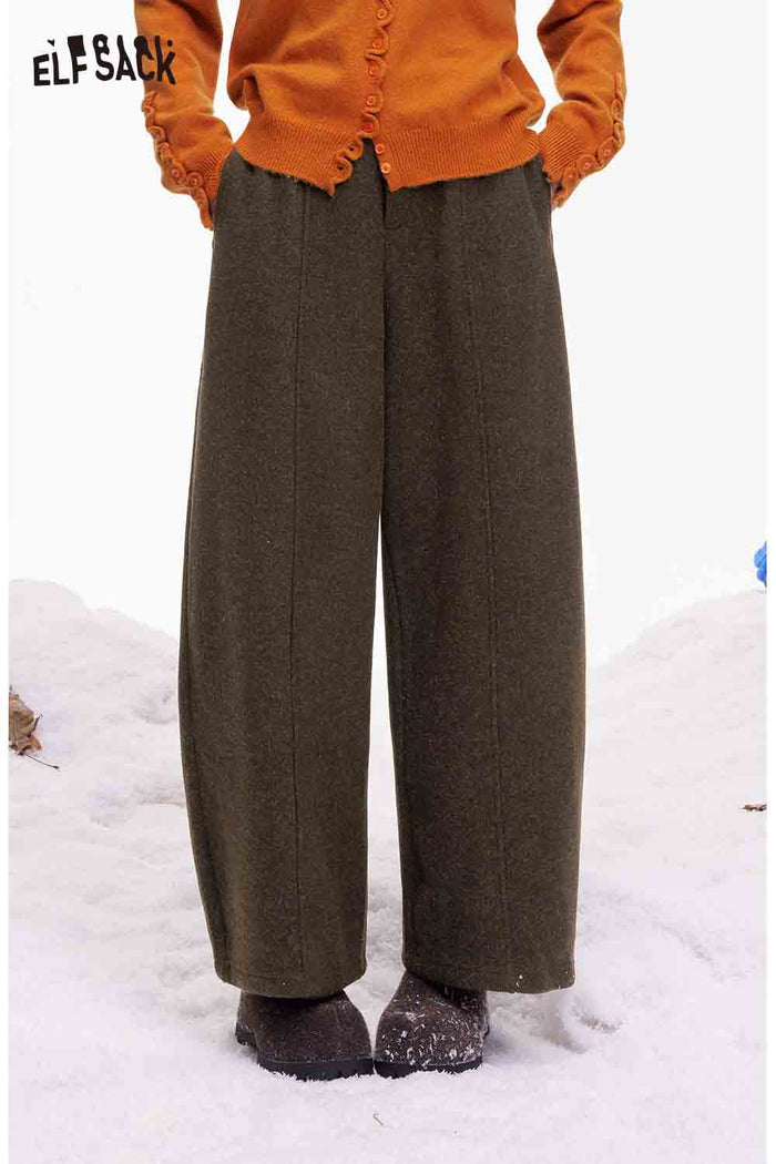 ELFSACK Minimalist Solid Casual Loose Pocket Wide Leg Pants