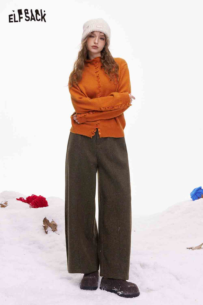 ELFSACK Minimalist Solid Casual Loose Pocket Wide Leg Pants