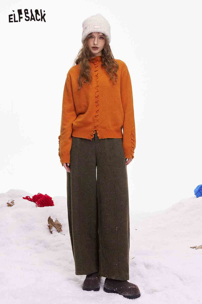 ELFSACK Minimalist Solid Casual Loose Pocket Wide Leg Pants