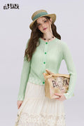 ELFSACK Mint Mambo Checkered Patchwork Knit Cardigan