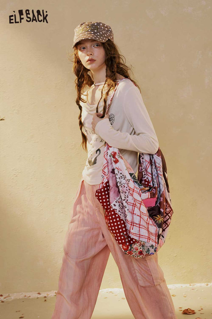 ELFSACK Mixed Patchwork Print Canvas Tote Bag