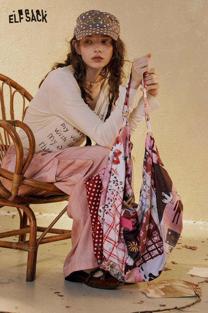 ELFSACK Mixed Patchwork Print Canvas Tote Bag