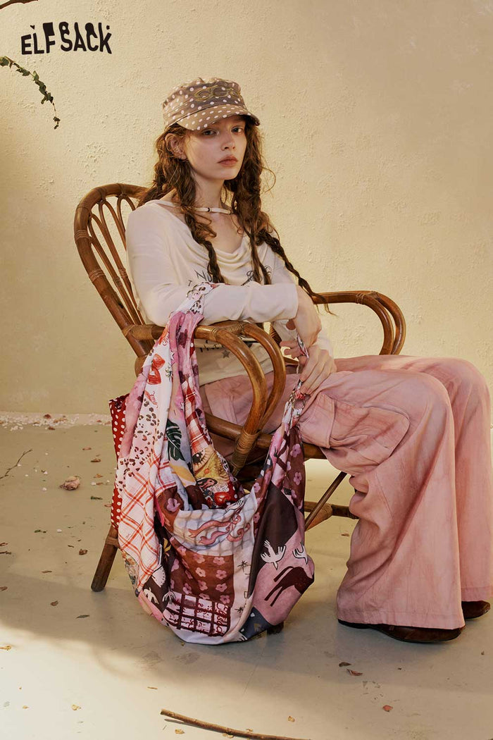 ELFSACK Mixed Patchwork Print Canvas Tote Bag