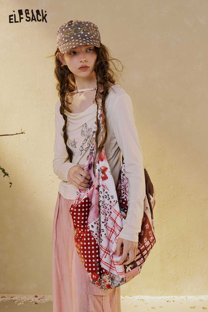 ELFSACK Mixed Patchwork Print Canvas Tote Bag