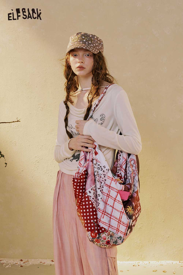 ELFSACK Mixed Patchwork Print Canvas Tote Bag