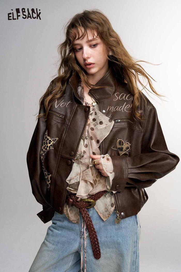Mixed Print Ruffle Tie Front Long Sleeve Blouse