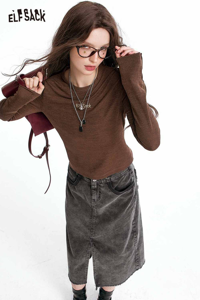 Mock Neck Long Sleeve Heather Tee