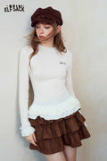 Mock Neck Ruffle Hem Long Sleeve Top