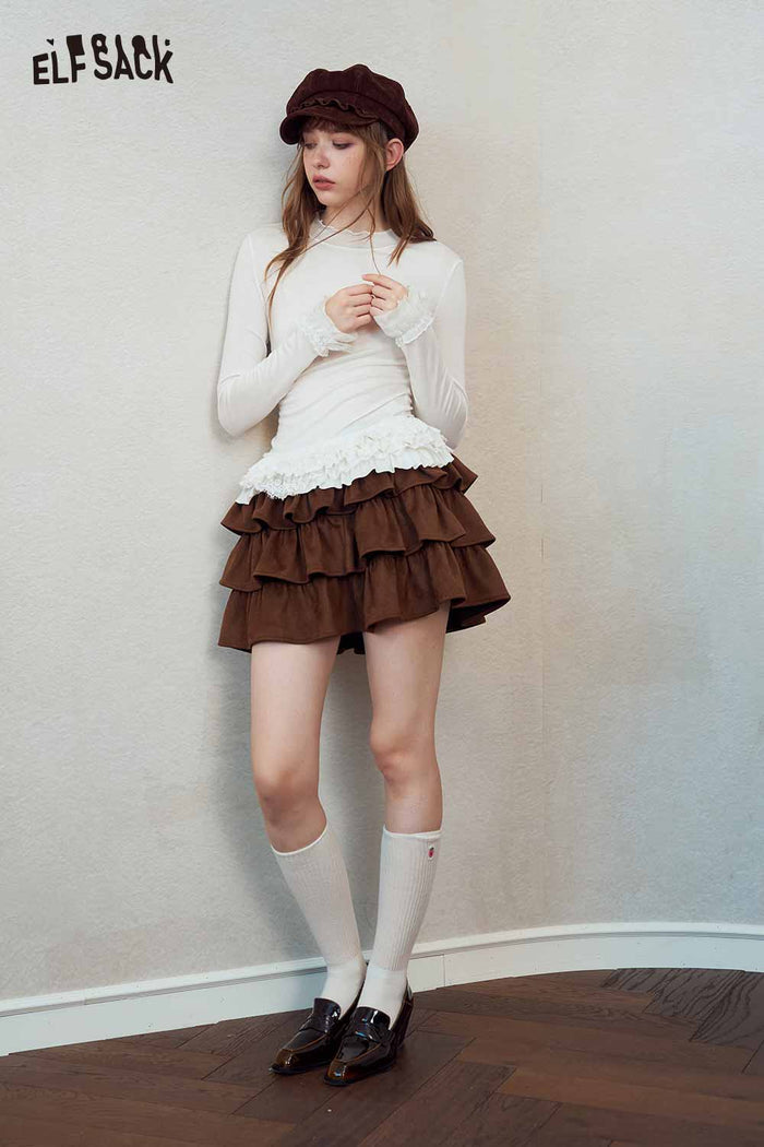 Mock Neck Ruffle Hem Long Sleeve Top