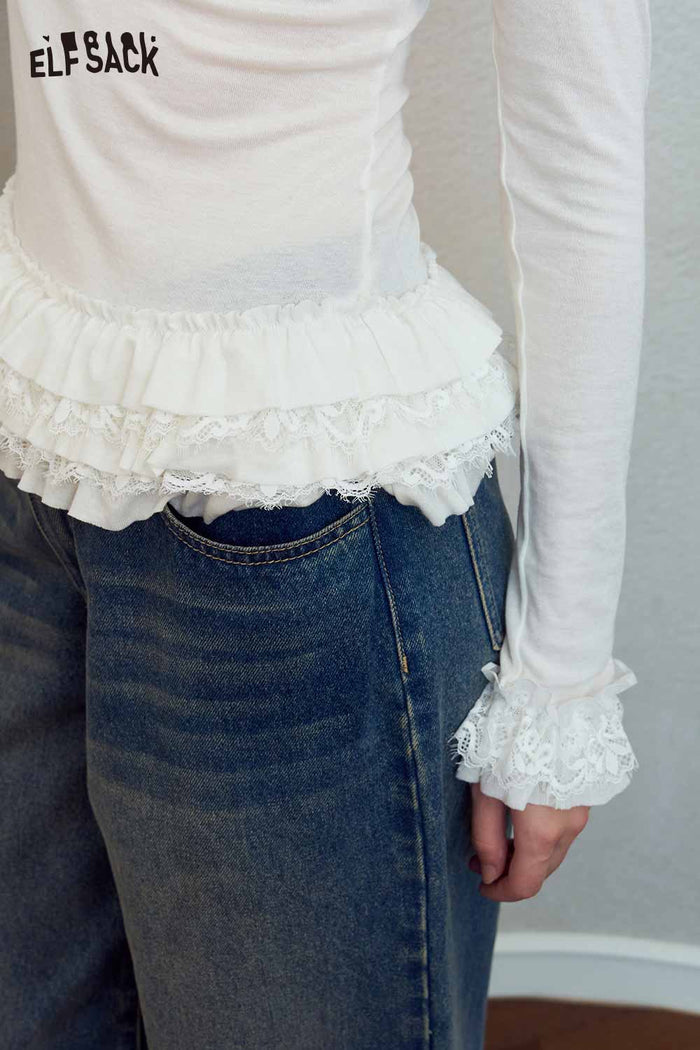 Mock Neck Ruffle Hem Long Sleeve Top