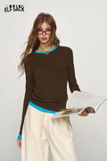 Mock Two Piece Fox Embroidery Asymmetric Tee