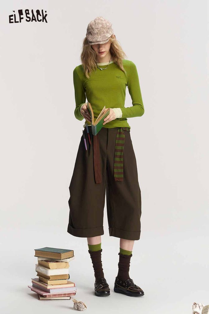 Mock Two Piece Fox Embroidery Asymmetric Tee
